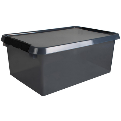 Box portaoggetti della linea Comfort 45 litri trasparente grigio nero 60 x 40 x 26 cm | 2 pezzi