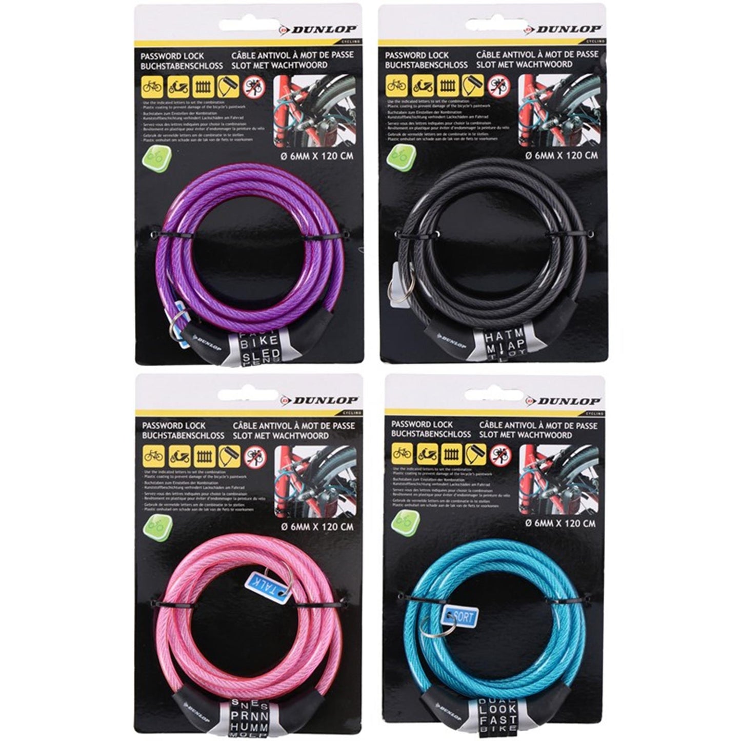 Lucchetto per bicicletta con password Dunlop 6mm 120cm