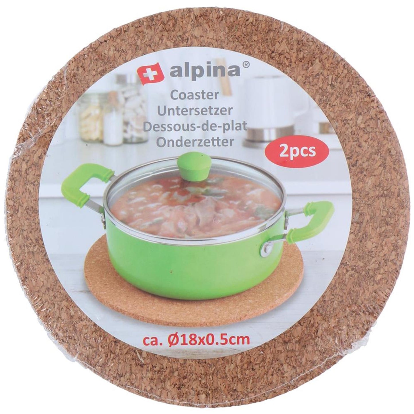 Alpina onderzetterset 2-delig kurk ø18cm
