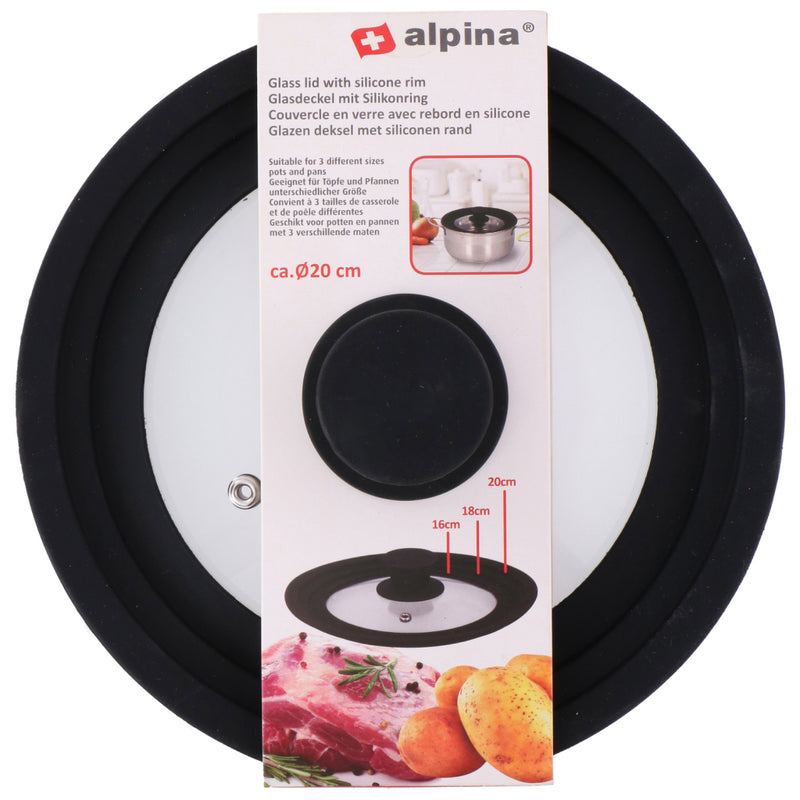 Tapa de vidrio Alpina con borde de silicona 16 18 20 cm