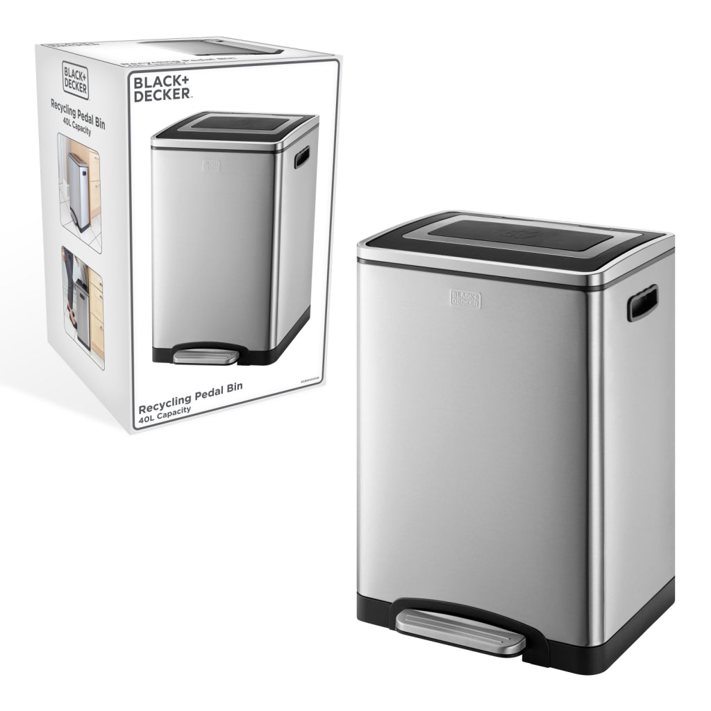 Black Decker Black Decker Pedal Bin 2x20l Silver Nero