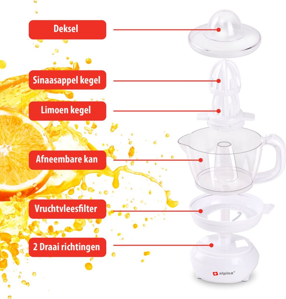 Alpina Citruspers 0,7 litri 2 Premere Keels 2 Direzioni rotanti 25 Watt Bianco