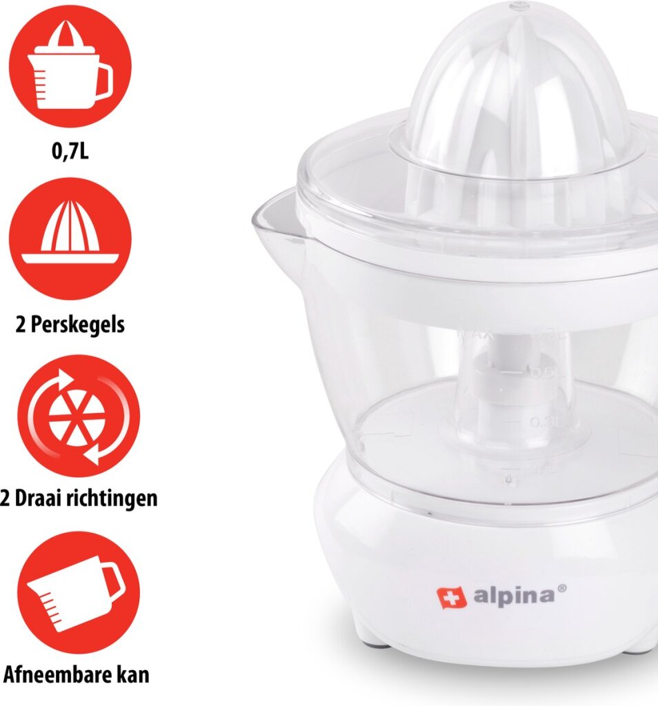 Alpina Citruspers 0,7 litri 2 Premere Keels 2 Direzioni rotanti 25 Watt Bianco