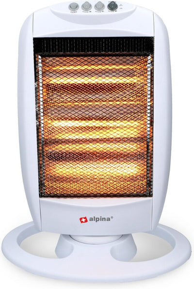 Alpina Electric Heater 1200W Rescaldatore alogeno portatile con 3 stand di calore 25x9x38 cm bianco