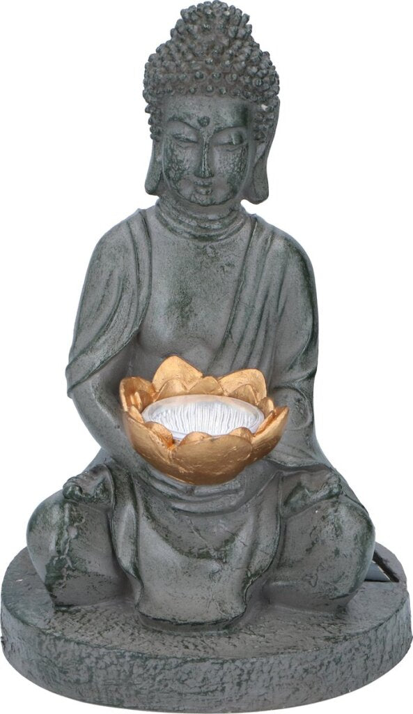 Grundig Grundig Buddha Imagen con botón LED de solar LED DURO DE FUEGO DE FUEGO 6-8 horas 17x16x27cm