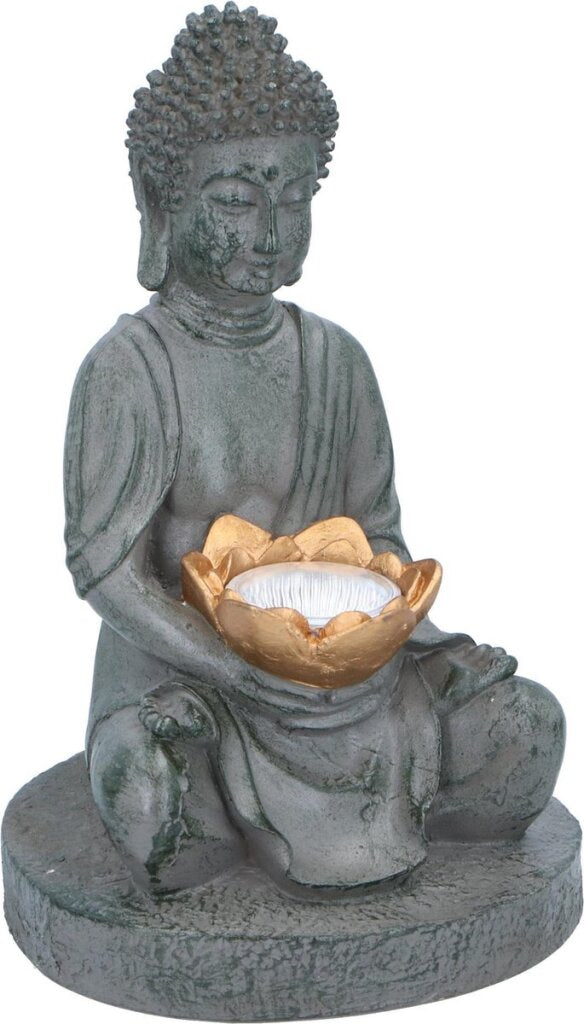 Grundig Grundig Buddha Imagen con botón LED de solar LED DURO DE FUEGO DE FUEGO 6-8 horas 17x16x27cm