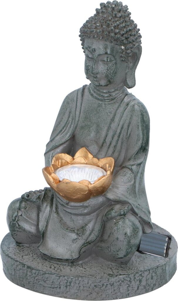 Grundig Grundig Buddha Imagen con botón LED de solar LED DURO DE FUEGO DE FUEGO 6-8 horas 17x16x27cm