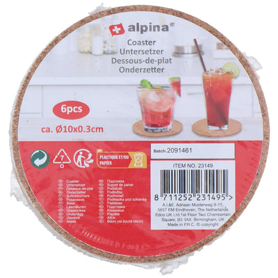 Alpina onderzetters kurk 6 st. ø10cm