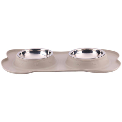 Comedero para mascotas con tapete y cuenco de acero 45x27 duo
