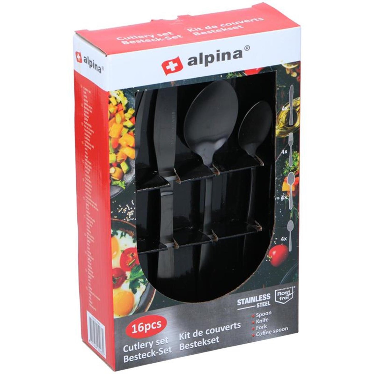 Set posate Alpina in acciaio inox 16 pezzi nero