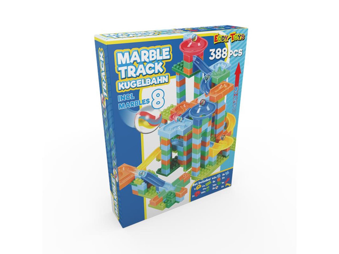 pista per biglie in plastica, 388 pezzi.