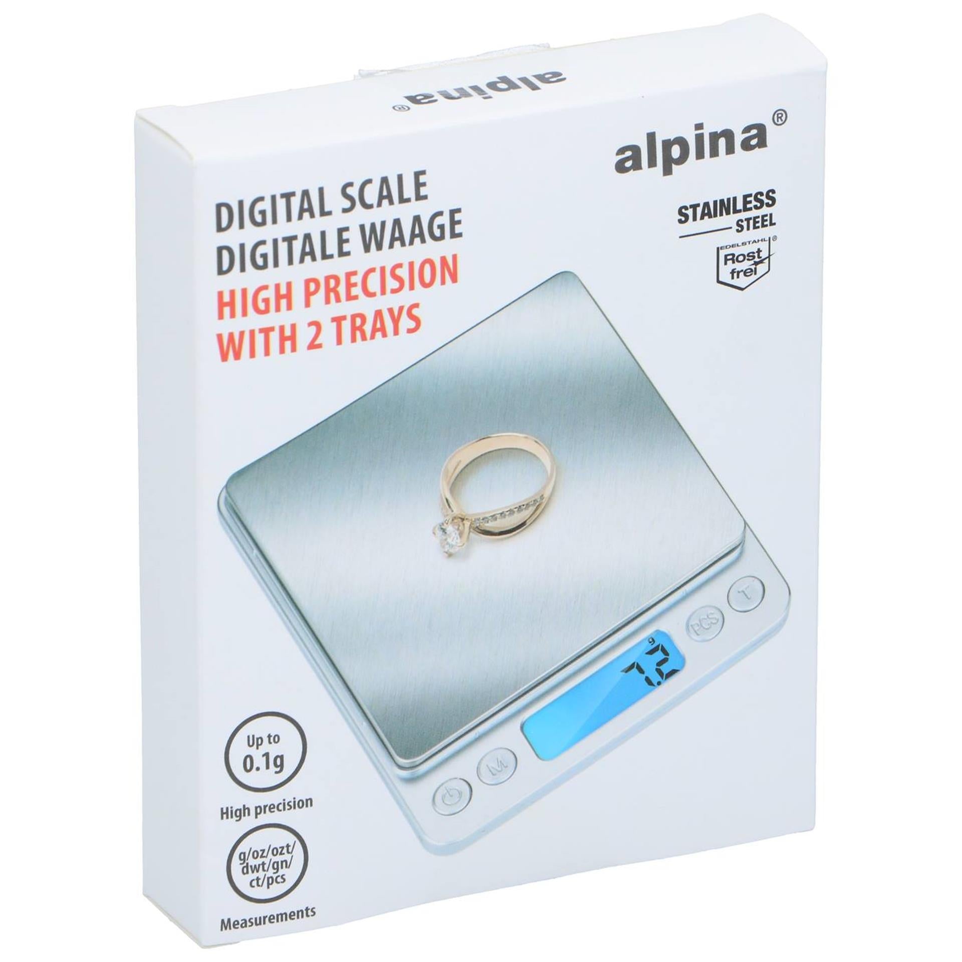 Báscula de cocina digital Alpina - báscula de cocina de precisión con 2 recipientes - báscula de cocina digital con función de tara y bol - pantalla LCD