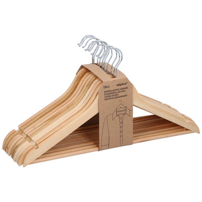 Juego de perchas de madera Alpina de 10 piezas - perchas para hombros anchos - percha con gancho giratorio - perchas con antideslizante y barra para pantalones