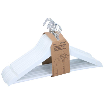 Alpina clothes hanger white wood set of 10 pieces
