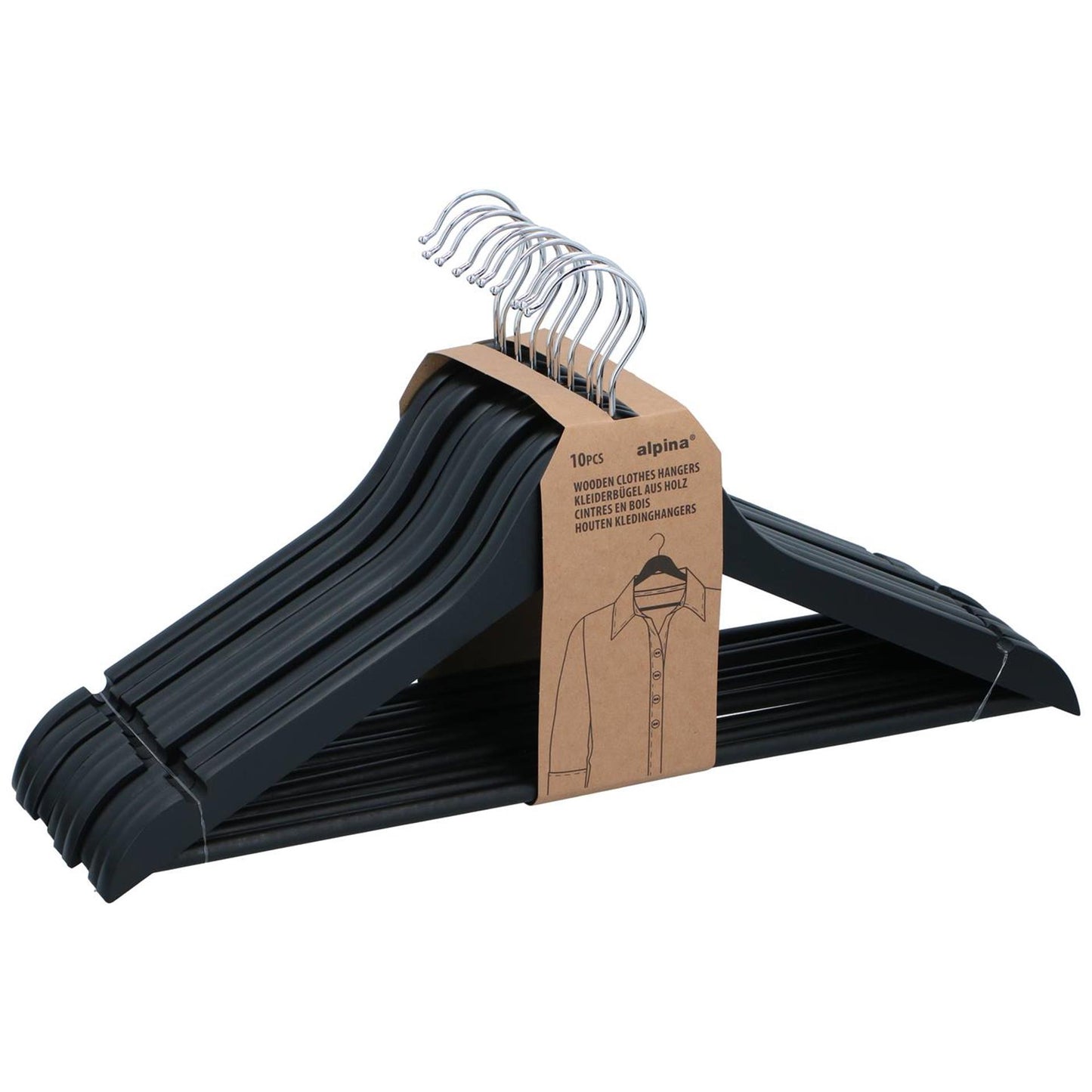 Perchas de madera Alpina negro 10 piezas - perchas antideslizantes - perchas de madera - organización del armario de perchas