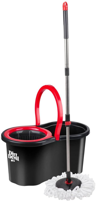 Set mocio Dirt Devil set mocio rotante - mocio girevole a 360 gradi - asta estensibile - manico in acciaio inox - secchio con cestello strizzato - 16 litri - nero rosso