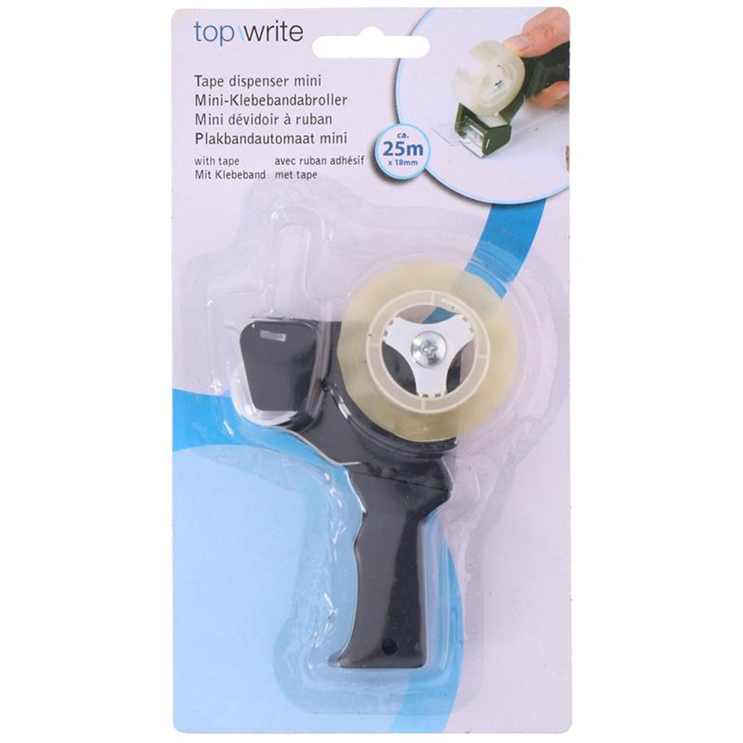 Dispenser mini per nastro adesivo con scrittura superiore