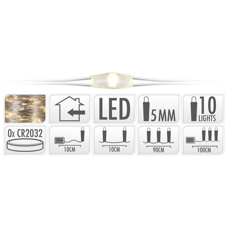 S.I.A. S.I.A. Luces de Navidad de rosca de plata en la batería 90 cm 10 luces LED