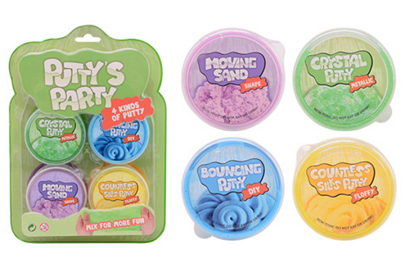 Johntoy putty party, 4 stuks op blisterkaart