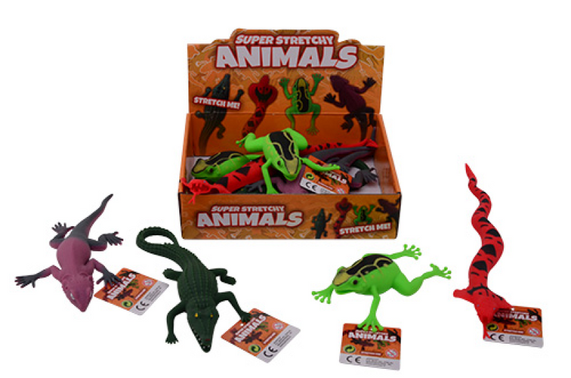 Johntoy stretch reptielen in display, 4 assorti