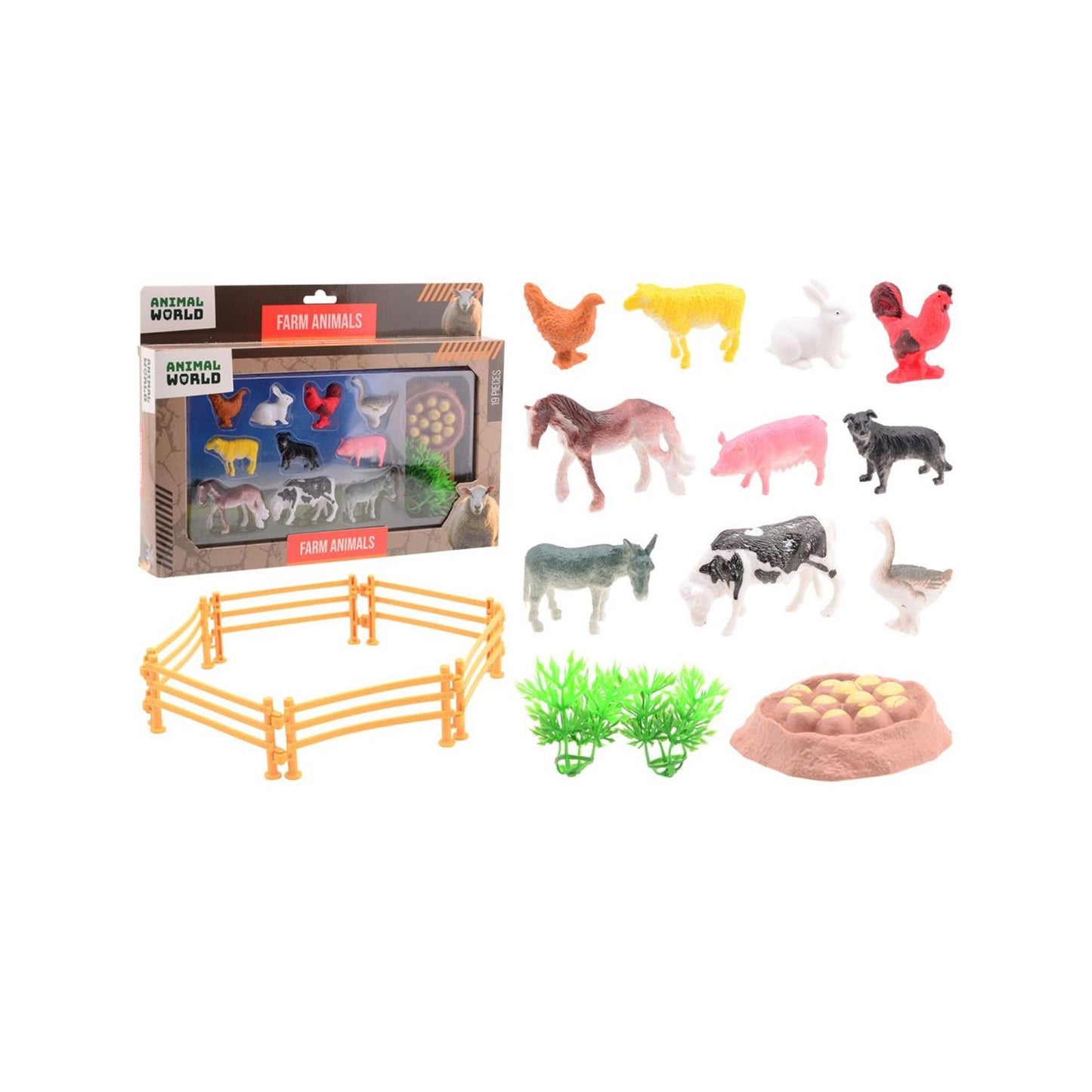 Juego de animales de granja Johntoy 19 piezas en caja
