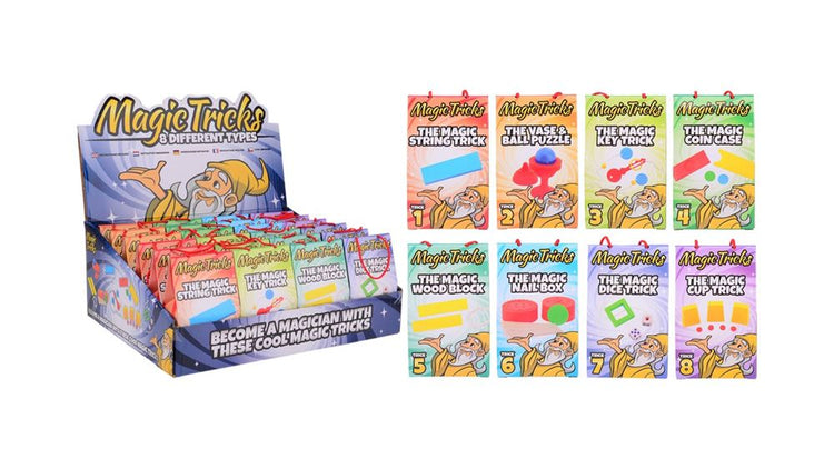 Magic tricks in display, 8 assorted. 5+