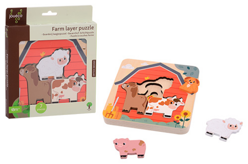 JOUECO Madera Capa Puzzle Farm, 7st.