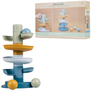 Rubo toys little dutch spiraaltoren blauw - knikkerbaan - 5 delen - 3 ballen - stapeltoren - afbeelding 1