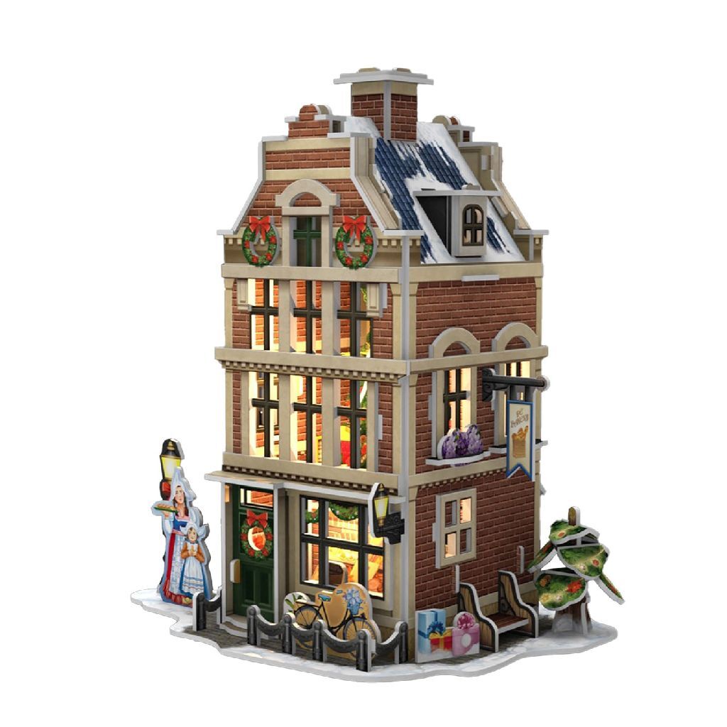 Divertimento cubico divertimento cubico divertimento 3d puzzle hollands huisje Winter Bakery + Light 65 pezzi