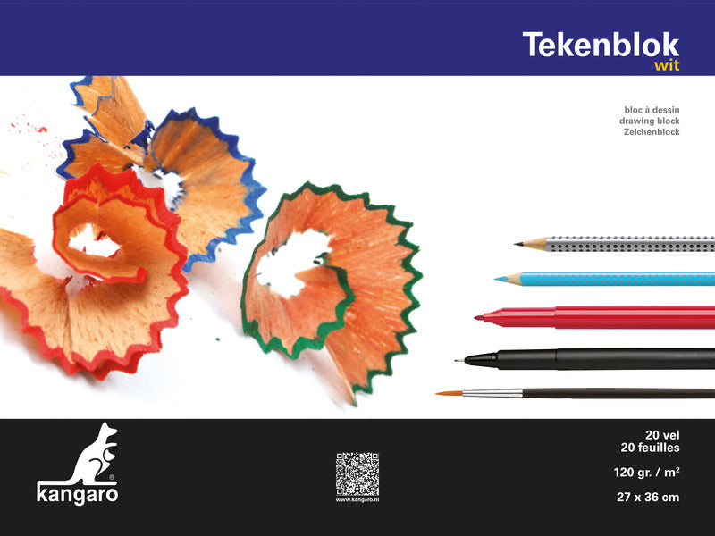 Kangaro k-5555 tekenblok 270x360mm 120gr 20 vel, wit