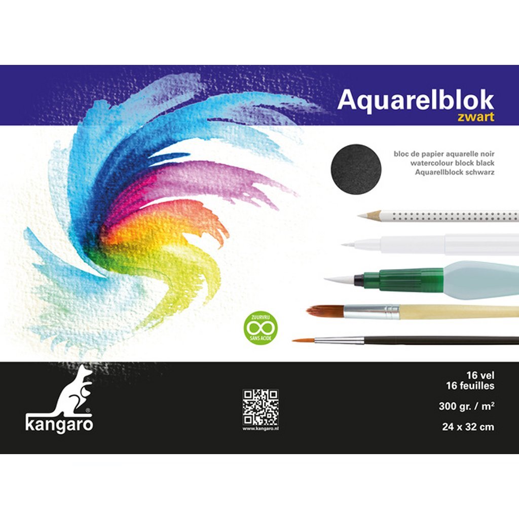 Kangaro Kangaro K-5312 Bloque de acuarel 32x24 cm 300 gramos 16 hoja negra