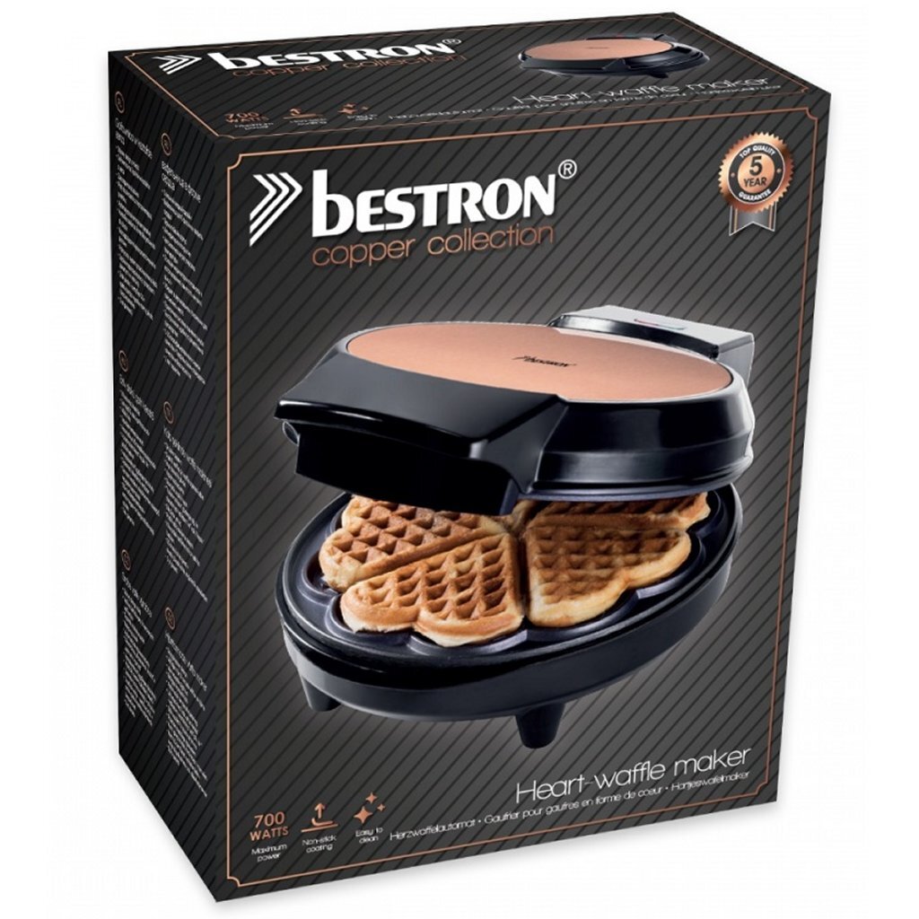 Bestron AWM700CO Waffle Iron Hearts 700W Cobre negro
