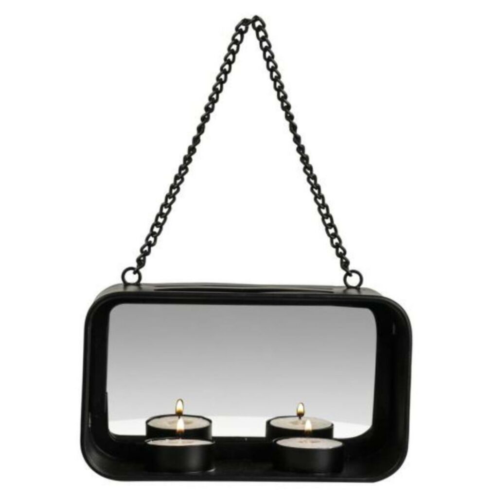 Gusta Wand Tealight Porta + Mirror 18x10x6,5 cm di metallo nero
