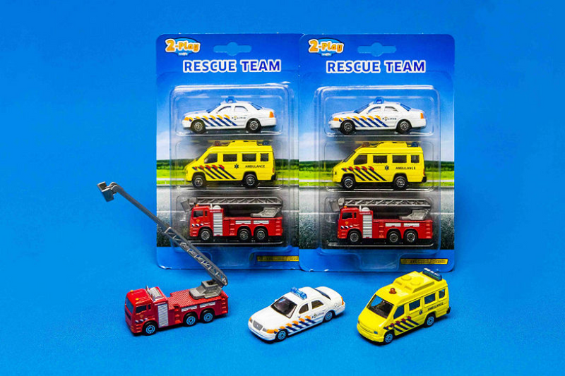2-play hulpdienstauto's 8 cm wit geel rood 3-delig