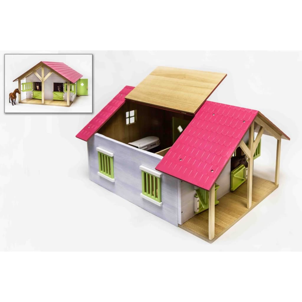 Kids Globe Globe Horse Stable Pink con 2 cajas y almacenamiento, 1:24