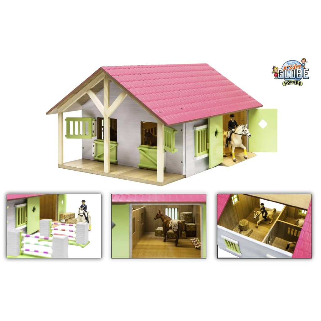 Kids Globe Globe Horse Stable Pink con 2 cajas y almacenamiento, 1:24