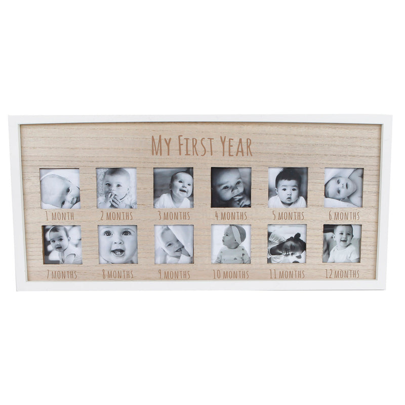 Frame di foto varie il mio primo anno in legno bianco naturale 47x22x 1,5 cm