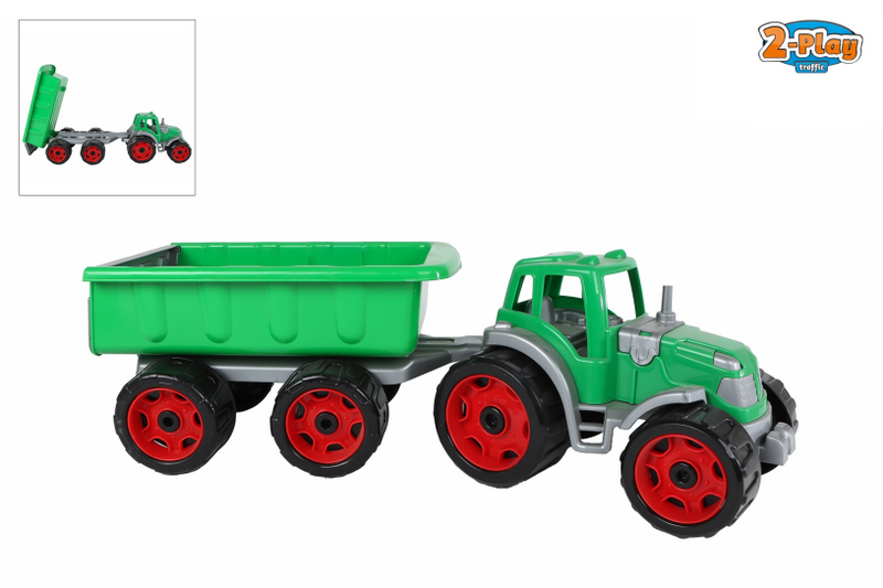 2-play tractor with trailer green - 52cm
