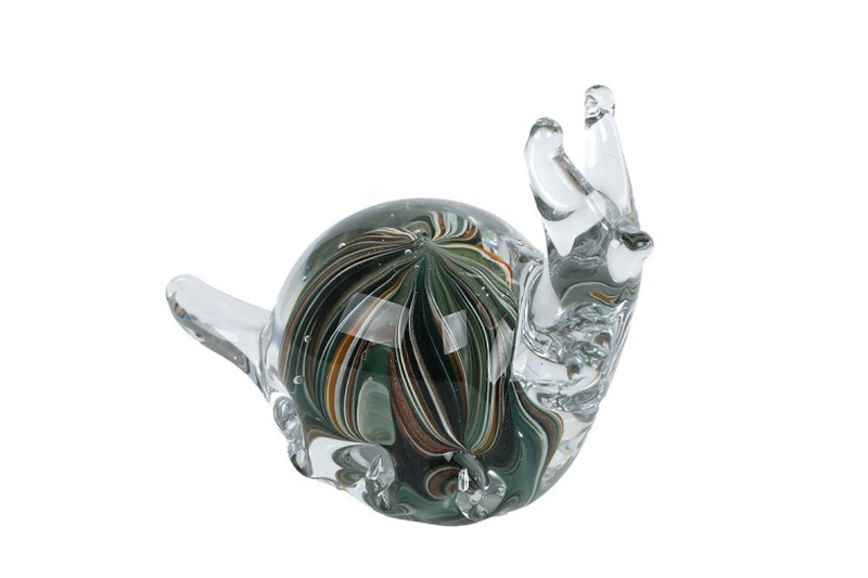 Sculptuur snail bruin groen glas 12,5x6,5x9,5cm