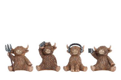 Sculptuur higlander bruin polystone 10x8x12cm 4 assorti