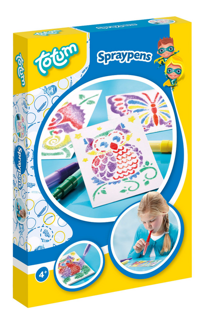 Totum spraypens 5 blaaspennen knutselset incl. unicorn en dieren sjablonen - creatief speelgoed vanaf 4 jaar - knutselen tekenen en schilderen cadeau tip