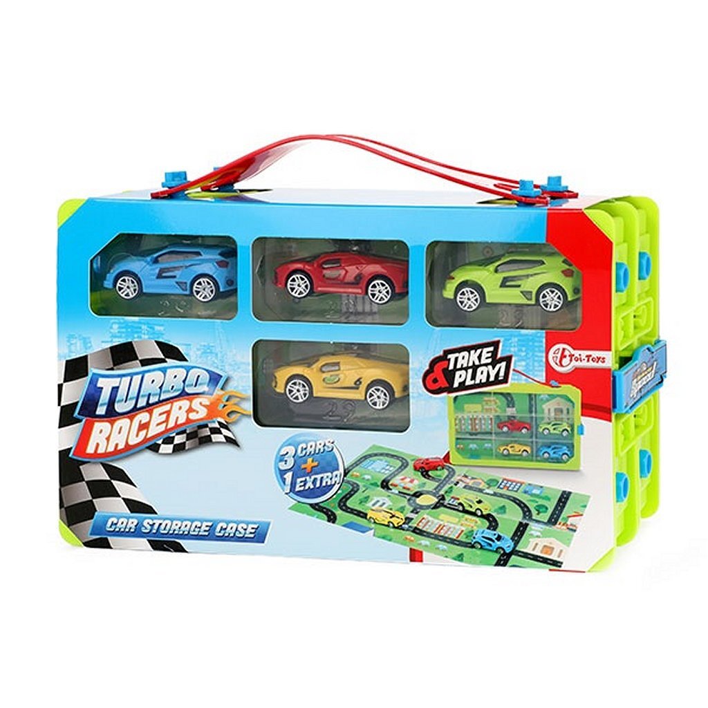 Estuche coleccionista turbo racers turbo racers + 4 autos + poster de juego