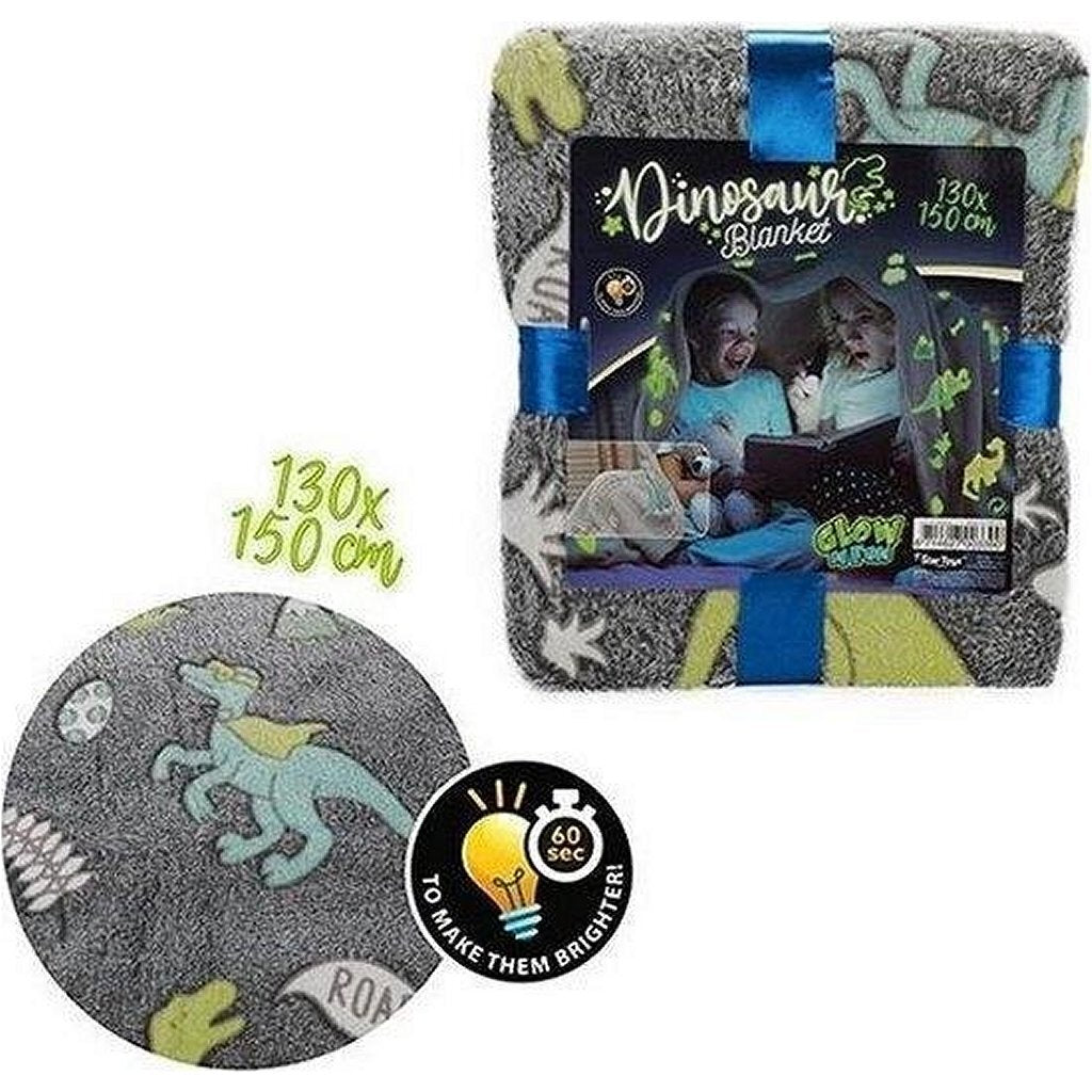 TOI-TOYS GLOW N Fun Glow in the Dark Deken Dino, 130x150cm