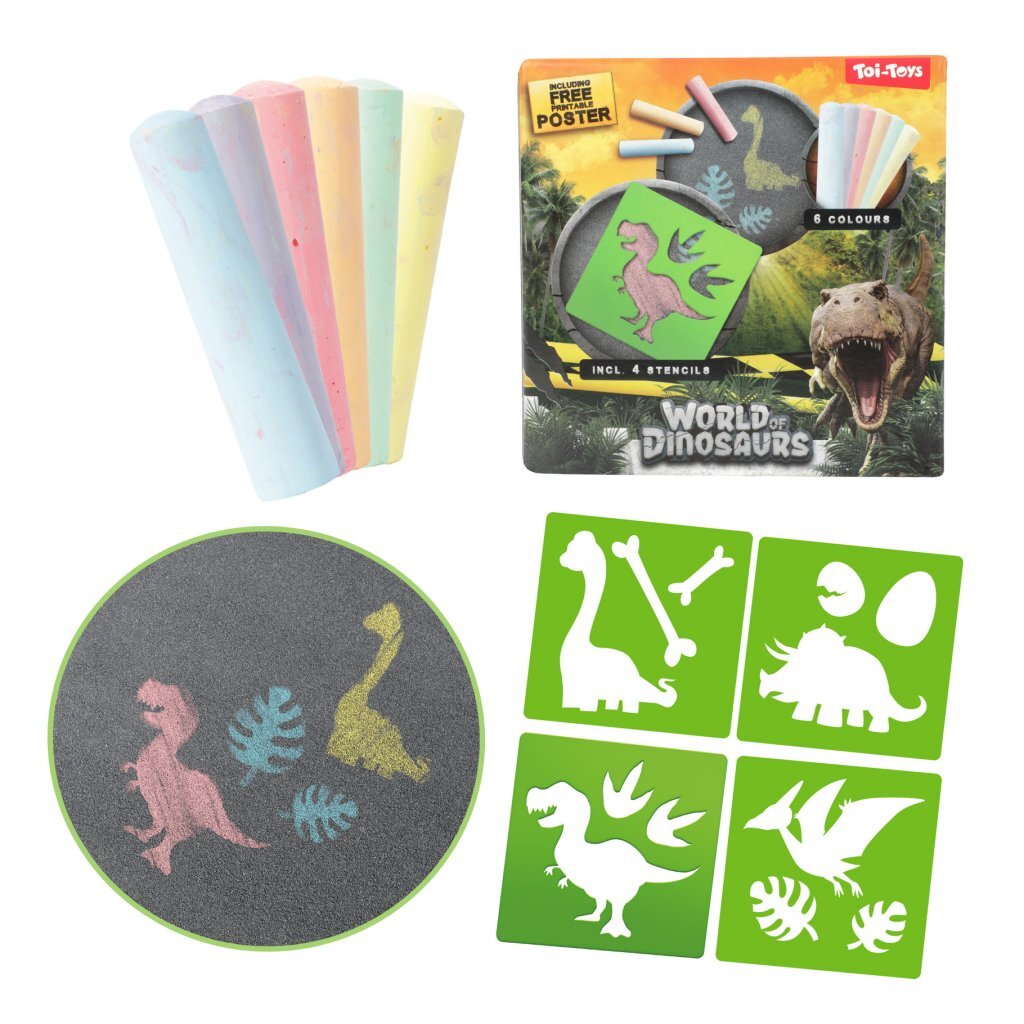 World of Dinosaur's Sidewalk Chalk con plantillas, 10dlg.