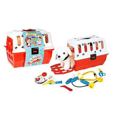 Toi-toys cachorro en la canasta de viajes + accesorios veterinarios