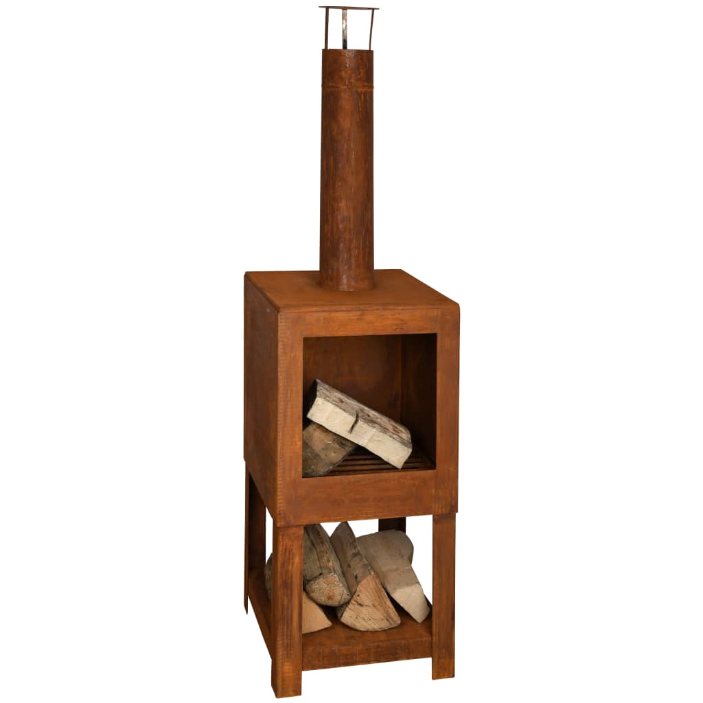 Design ESSCHERT CHIMEPLACE DE JARDÍN DEL DESED ESCHERT CON ALMACENAMIENTO DE MADERA RUSTO -COLADO FF298