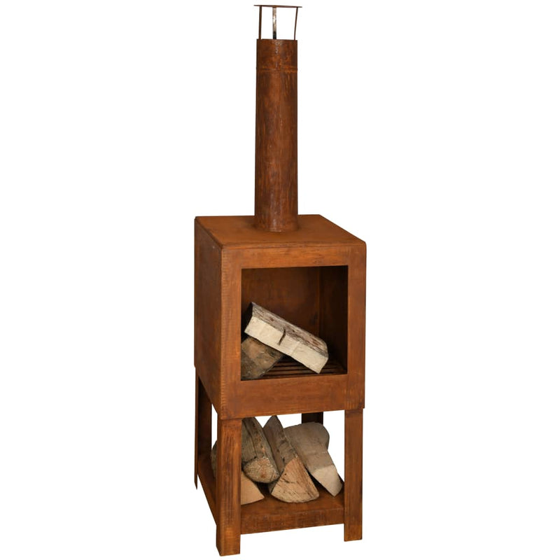 Design ESSCHERT CHIMEPLACE DE JARDÍN DEL DESED ESCHERT CON ALMACENAMIENTO DE MADERA RUSTO -COLADO FF298