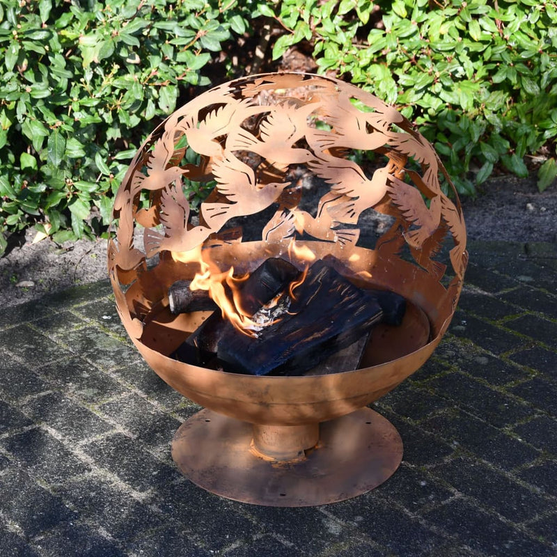 Diseño de esschert esschert diseño chimenea láser cortes de pájaros óxido