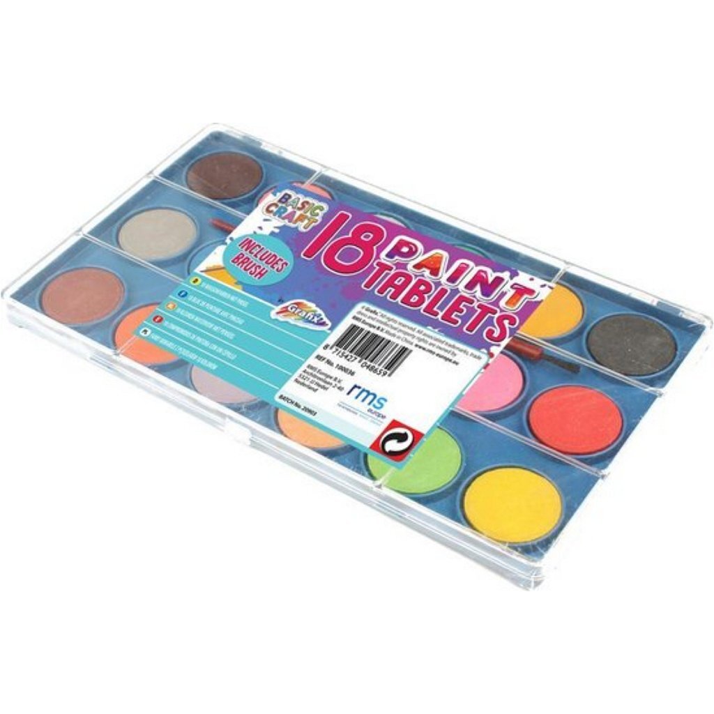 Grafix waterverfpalet met kwast, 18 kleuren.