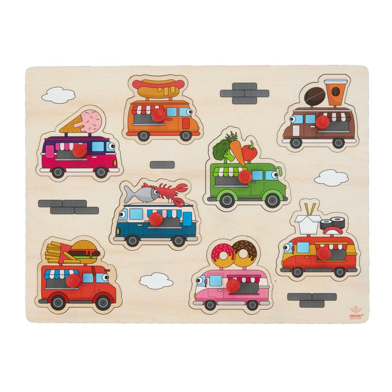 Engelhart rompecabezas de botones de madera food trucks 8 piezas